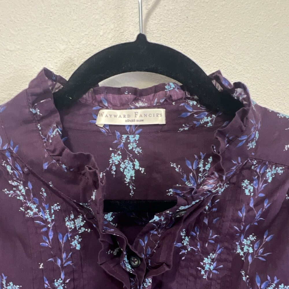 Wayward Fancies Women’s Purple Floral Button Ruffle Long Sleeve Blouse Peasant